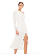 Mac Duggal 26485 FOLDOVER LONG SLEEVE JEWELED MIDI DRESS SZ: 14