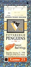 Tom Barrasso 51svs Ticket Stub 1-31-1998 Penguins Red Wings Fredrik Olausson 2G
