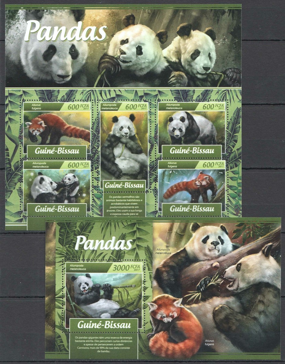 FD0291 2017 GUINEA-BISSAU PANDAS BEARS WILD ANIMALS #9122-6+BL1576 MNH