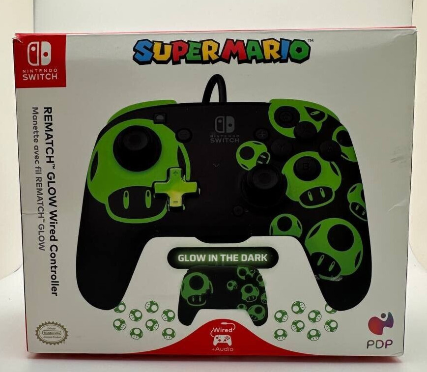 PDP REMATCH Enhanced Wired Nintendo Switch Pro Controller - Glow in the Dark