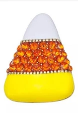 Napier Giant Candy Corn Pin Brooch Crystal Enamel Halloween Gold Tone NEW w Box