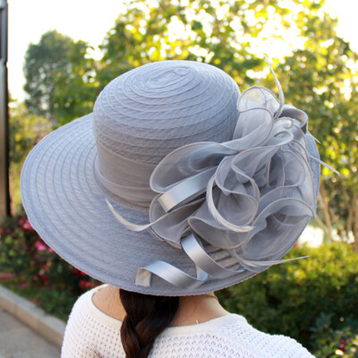 Womens Wide Brim Kentucky Derby Church Hat Fascinator Organza Tea Party Sun  Hat | eBay