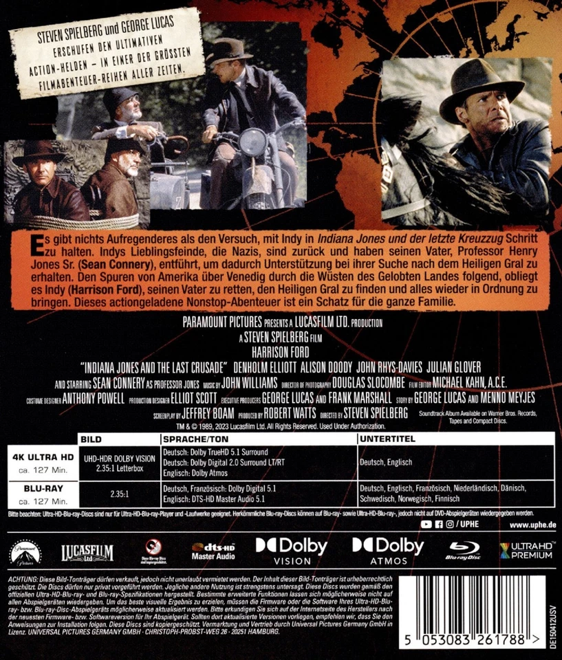 Indiana Jones Teil: 3 und der letzte Kreuzzug [4K UHD Blu-ray & Blu-ray/Neu/OVP] - Bild 2 von 4