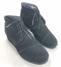 Toms Desert Wedge Boot Sz 6 Boho Fashion Booties Dark Gray Suede Leather Lace Up