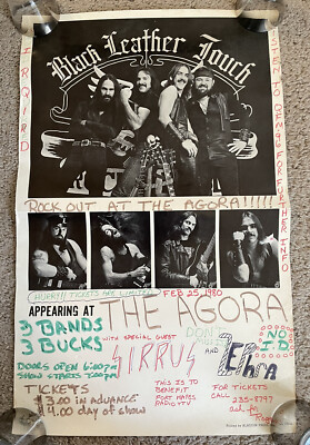 VTG 1980 Black Leather Touch Metal Rock Band Live Show Poster