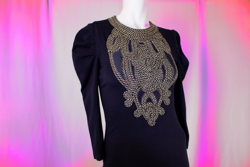ARMANI EXCHANGE Vintage Blue Gold Embroidered Women Dress Size SP Petite - Picture 3 of 10