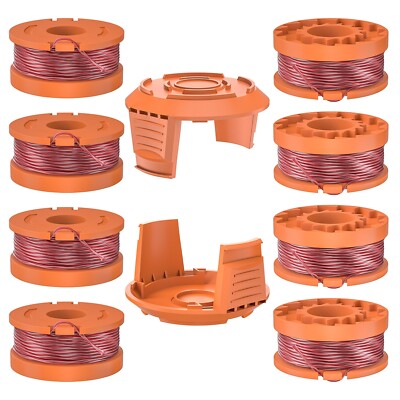WORX WA0010 8Pack String Trimmer Spool Line+2pcs Cap Cover For Weed Eater Edger