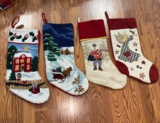 Needle Punch Christmas Stocking Snowman Christmas Scene Total Of 4 Different