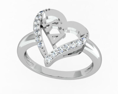 Kappa Delta Ring - Heart Design, Sterling Silver (KD-R002)
