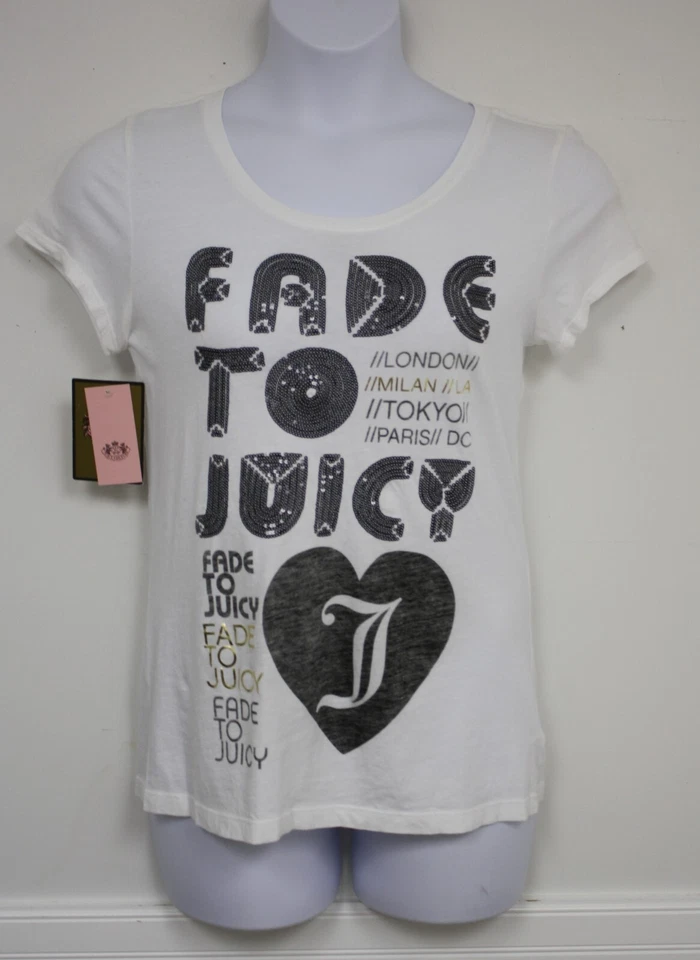 Camisa Juicy Couture Camiseta Blanca Camiseta Desvanecida a Jugosa Nueva con Etiquetas 0X Precio de venta sugerido por el fabricante 88 Defecto Foto 2 de 4