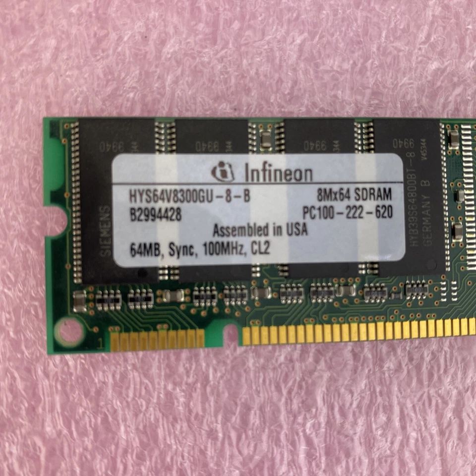 64MB Infineon HYS64V8300GU-8-B 168p PC100 CL2 100MHz 8Mx64 DIMM SDRAM USAmade - Image 3 of 4