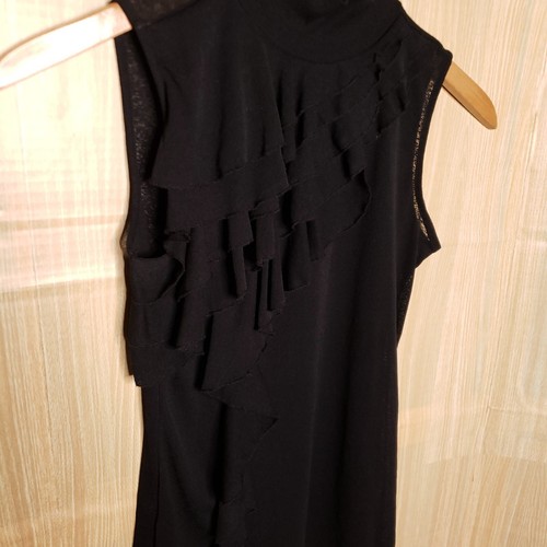 The Limited Womens Black Stretchy Mock Neck Ruffle Front Fitted Top - Picture 3 of 7