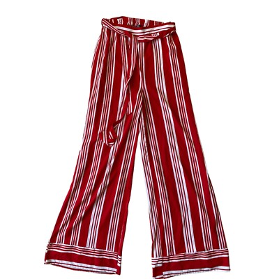Missguided Pants Trousers Womens Red White Striped Flare Hem Belted Boho  City