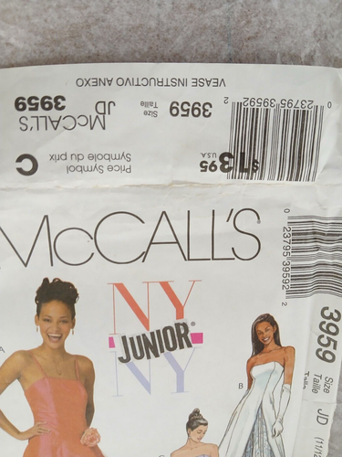 McCalls 3959 Junior Gown Size JD 11/12 -17/18 CUT Unchecked Sew Pattern c2003 - Picture 4 of 6