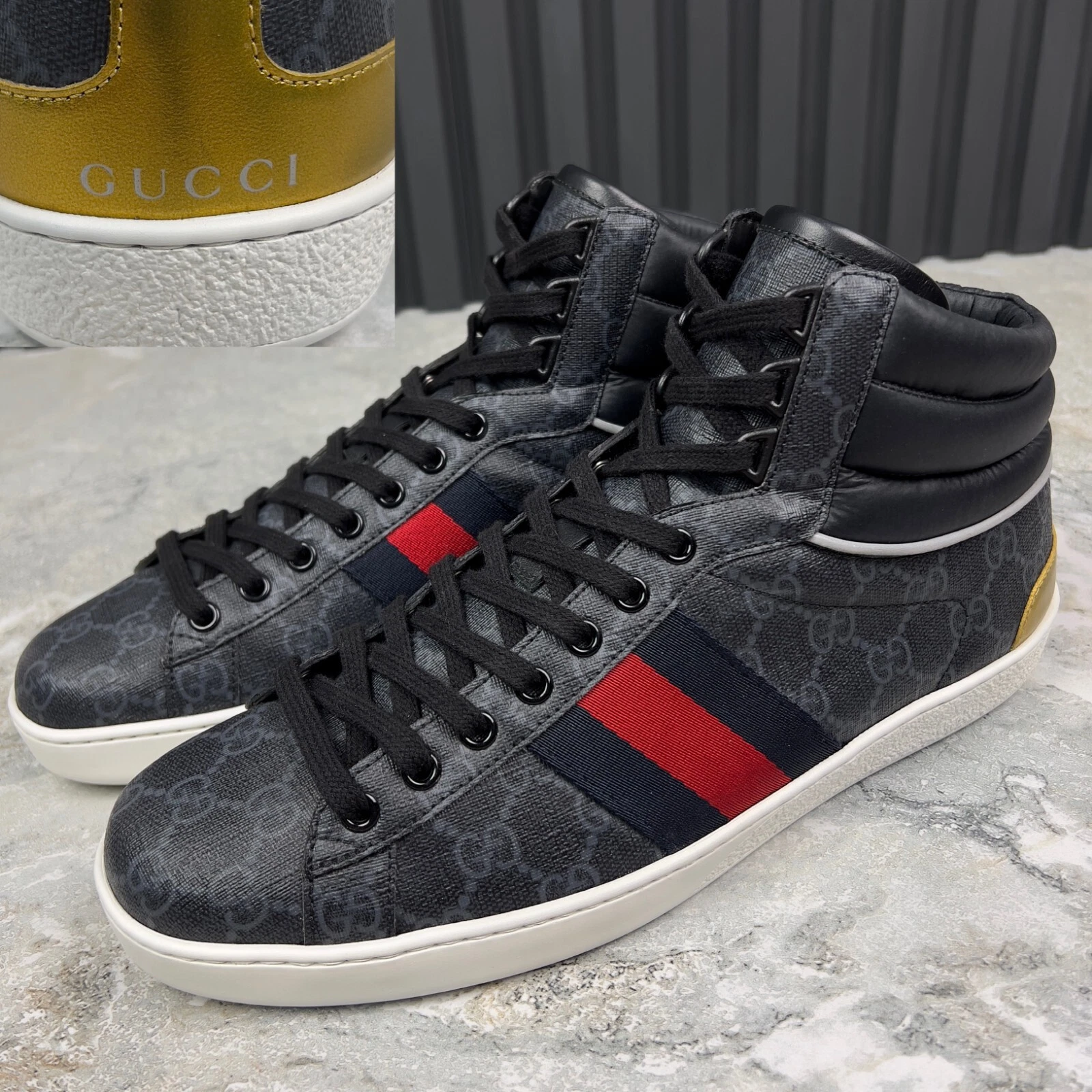 Baskets GUCCI Ace Web Supreme GG monogramme cuir gris 8,5 G ou 9 US 42,