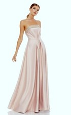 Mac Duggal Dusty Pink Strapless Rhinestone Bead Trimmed Gown Dress Size 14 $498