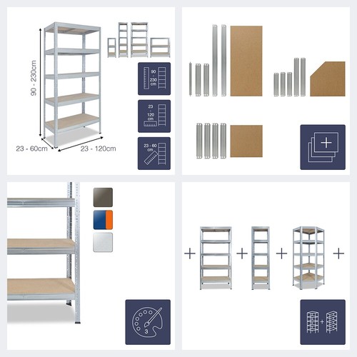 shelfplaza PRO Metallregal Schwerlastregal verzinkt, 155 cm hoch, 111 Varianten - Bild 5 von 8