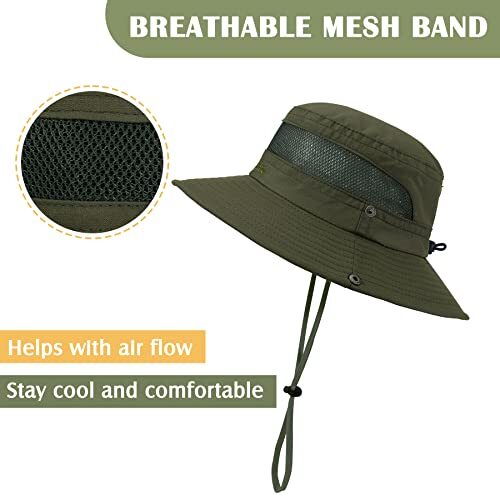 Kids Sun Hat Outdoor UPF 50+ Boys Sun Hat Wide Brim 5-13 Years 1pc Army Green - Bild 4 von 7