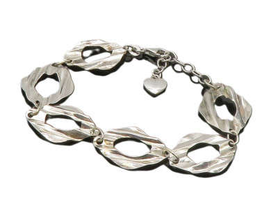 925 Sterling Silver Vintage Shiny Sculpted Link Chain Bracelet