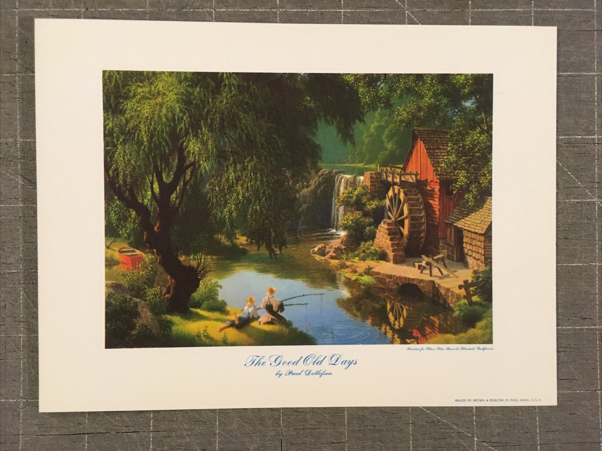 50s Vintage Paul Detlefsen Print~Fishing at the Mill Pond~Fine