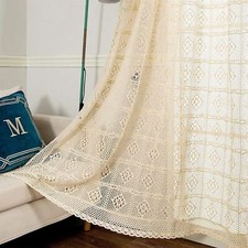 Retro Hand Crochet Lace Curtain Window Drapes Panel Boho Farmhouse Home Decor