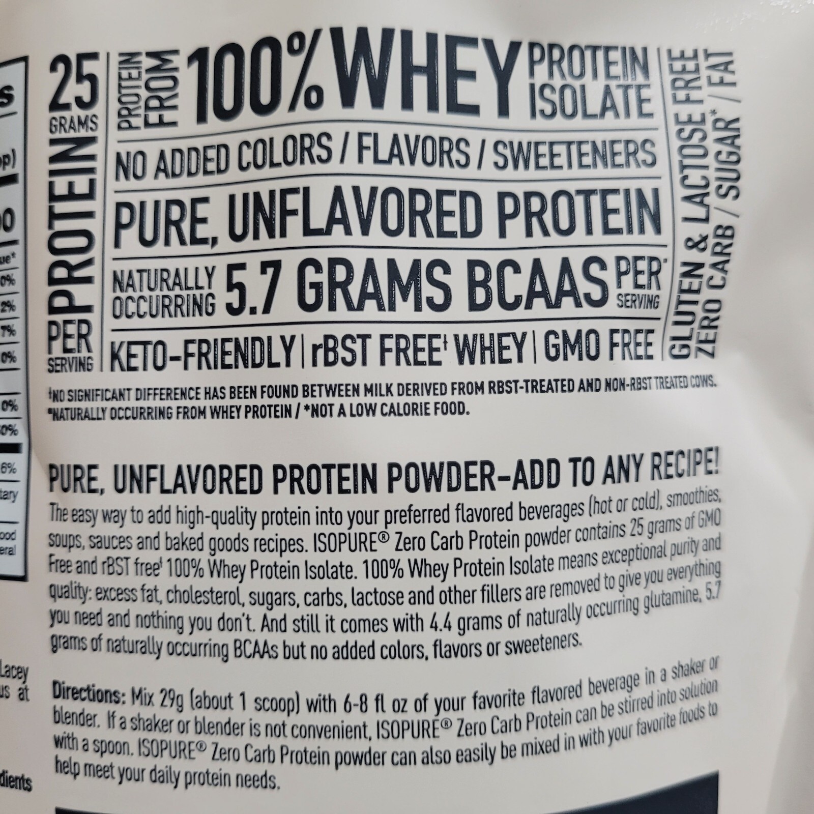 Isopure unflavored nutrition facts