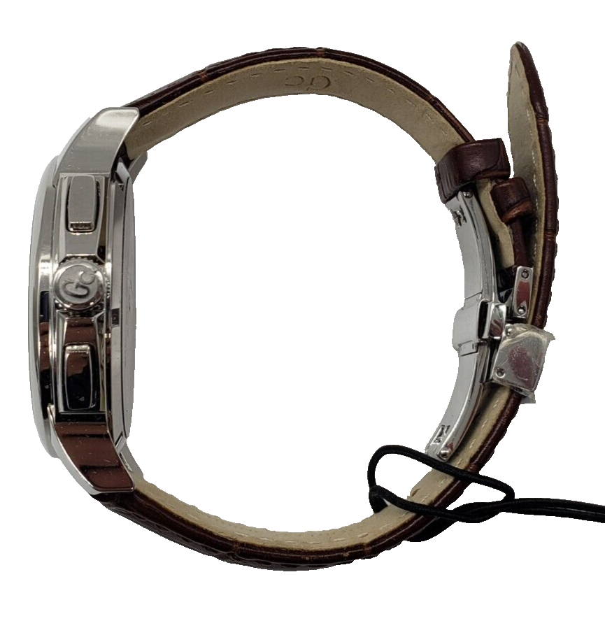 GC Men's Brown Leather Band Steel Case Quartz Silver-tone Dial