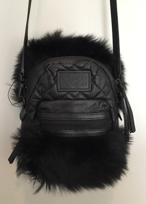 domo biker mini backpack crossbody NWT MARC JACOBS Mini Domo Black Geniune Lamb Fur and Leather Crossbody Bag