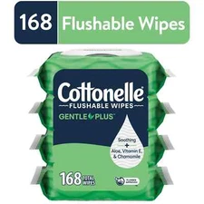 Cottonelle GentlePlus Flushable Wet Wipes, 4 Flip-Top Packs, 168 Total Flushable