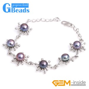 Authentic Black Pink Freshwater Pearls Bracelet White Gold Plated Adjustable 6-7mm