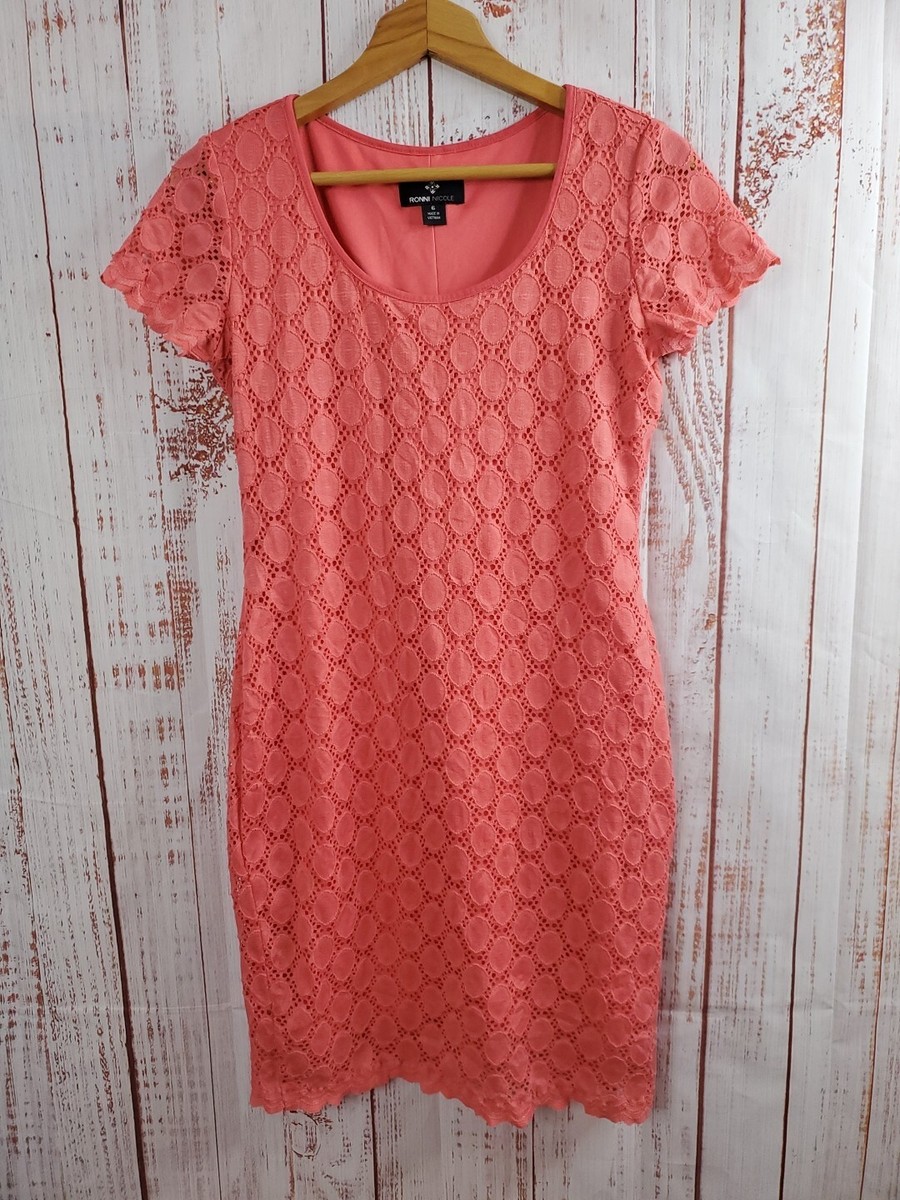 Ronni Nicole Dress Women's Size 6 Peach Lace Overlay Lined Cap Sleeve Classy