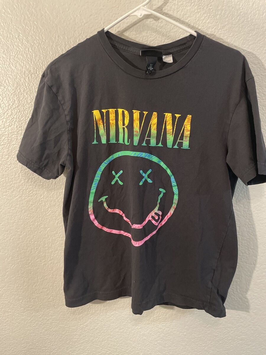 Nirvana Smiley Face Rainbow Black H&M Official T-Shirt 2021