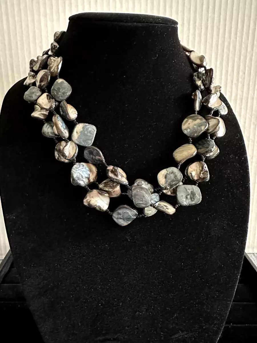 Womens Costume Jewelry Heavy Three Strand Stone Necklace About