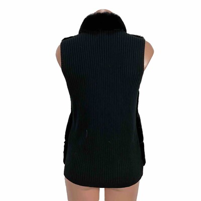 Chicos Womens Faux Fur Vest Size 0 S Black Sweater Back Mob Wife