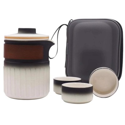 Travel Ceramic Teapot Set aus Keramik, 350 ml, mit Teesieb und 3 Tassen