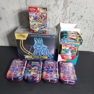 Pokemon TCG Mega Evolution ETB, Booster, Sleeved, Tin Bundle Lot
