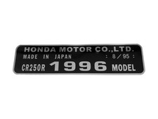 Honda CR250R 1996 Headstock Frame Stem ID Plate, Non-OEM. All Models Available