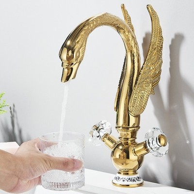 Bathroom Sink Faucet Gold Swan Single Handle Waterfall Basin Lavatory Mixer Tap