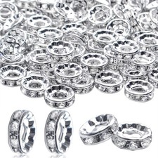 Rhinestone Spacer Beads, 100Pcs Crystal Large Hole European Metal Beads Suppl...