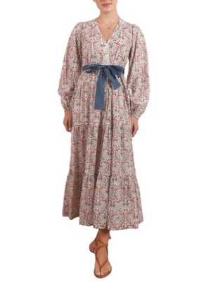 HANNAH ARTWEAR Sz 3 L Iona Dress Floral Block Print Cotton Long Sleeve Midi  | eBay