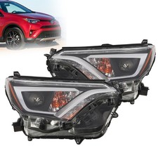 Pair Headlights Assembly w/LED DRL For Toyota RAV4 2016 2017-2018 Black Housing