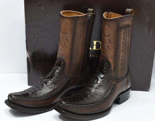 Cuadra Men's Brown Ostrich Leg Cowhide Leather Boot CU631 US Size 8.5 EE Western