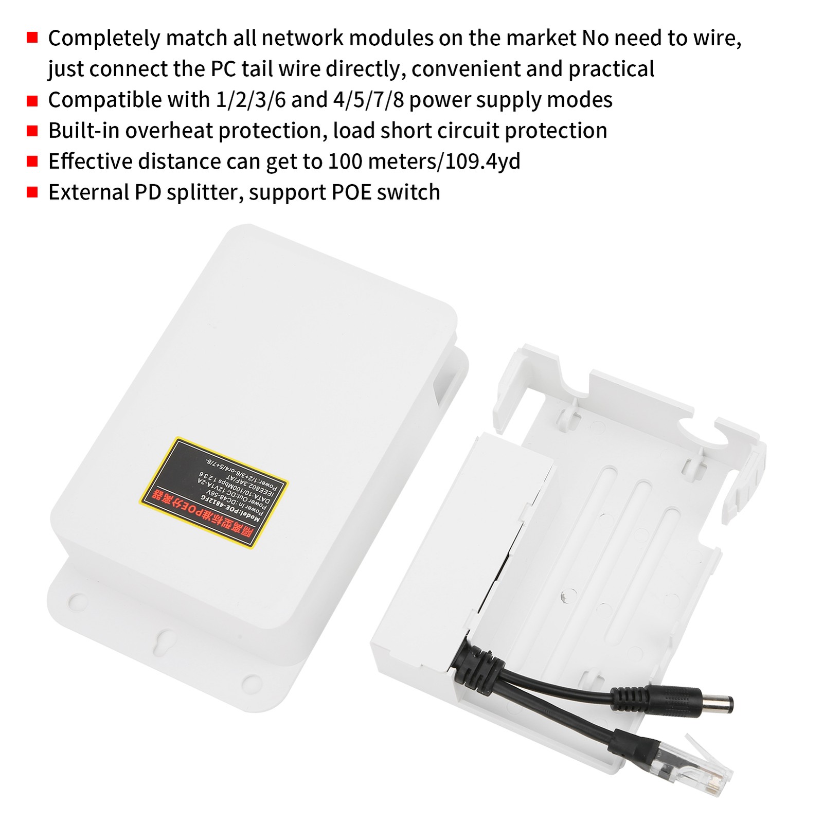 POE Injector Splitter 48V To 12V Power Supply Module For IP CCTV Camera