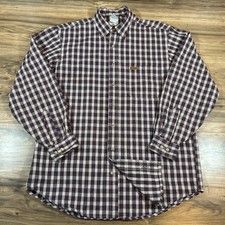 VTG Carhartt Made In USA Mens MD Red Plaid Long Sleeve Button Down Shirt