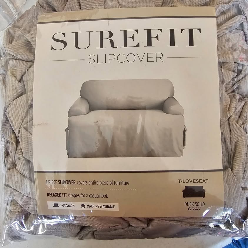 SureFit Cotton Duck Loveseat T-Cushion One Piece Slipcover
