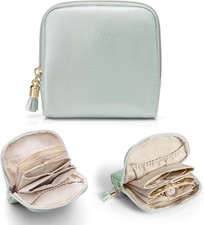 Velvet Jewelry Travel Case with Zipper for Bracelets, Rings, and Earrings - Mint