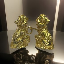 Vintage MIMI Di N Gold tone Metal Interlocking Belt Buckle Asian Foo Dogs