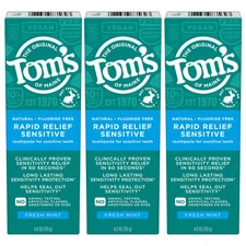 Tom's of Maine Fluoride-Free Rapid Relief Sensitive Toothpaste, Fresh Mint, 4...