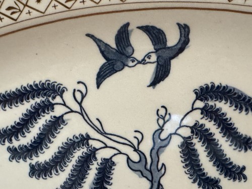 Juego de 2 platos ovalados vintage BlueWillow Ironstone con adornos dorados, 16" 12" Japón - Imagen 10 de 12