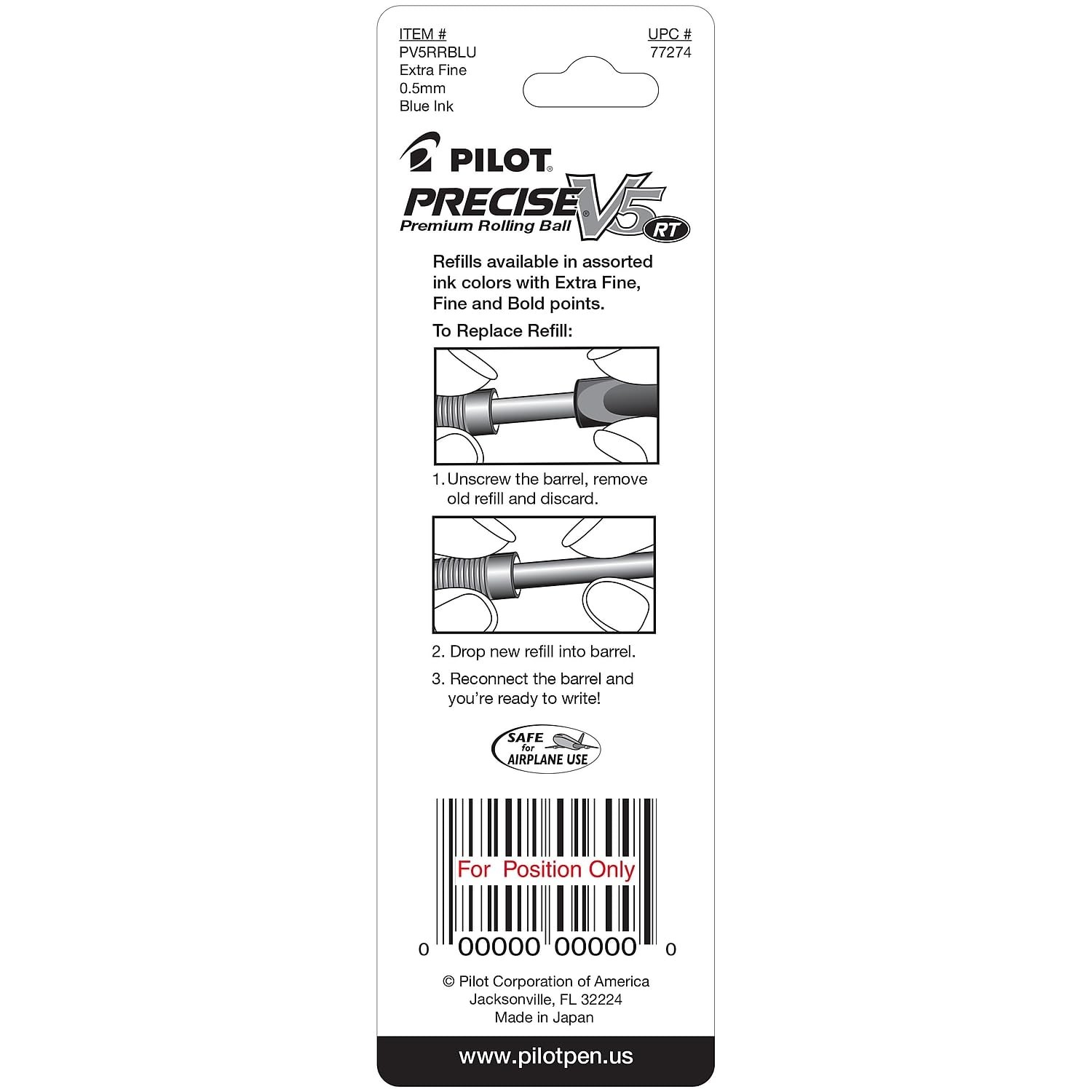 Pilot, Precise V5 Rt Liquid Ink Refills, Extra Fine Point 0.5 Mm, Blue